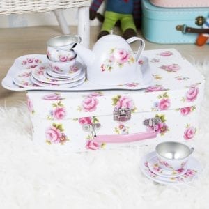 Vit Vacker Dockservis i plåt med blommor