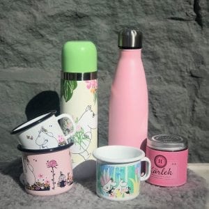 Vattenflaska och Termos Floral, Mumin Emalj och Haupt laktrits