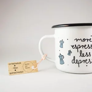 Emaljmugg - More Espresso Less Depresso, 350 ml