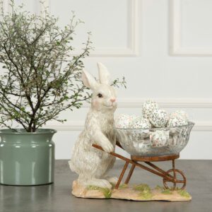 Hare med skottkärra och glasskål