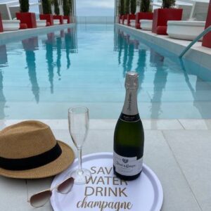 Bricka, Rund - Save Water, Vit/Guld