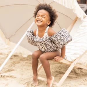 Kort Simväst med Armpuffar - Beige Leopard