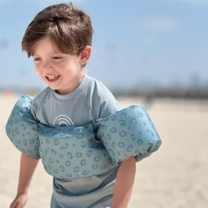 Kort simväst med armpuffar - grön leopard