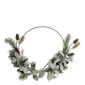 Julkrans Fleur med Blad, Kottar och Vita Bär