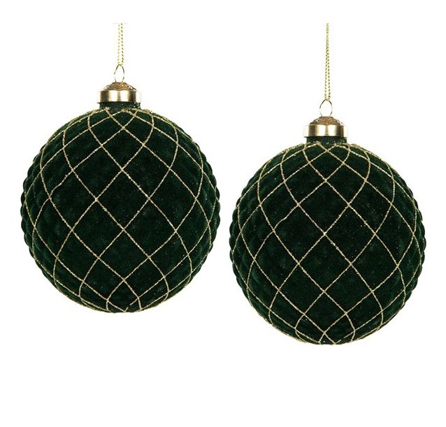 Julkula i Glas - Velvet - Grön, 10 cm