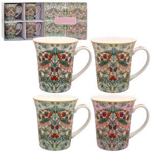 William Morris Posrslinsmugg - Strawberry Thief Lustre - 4-pack