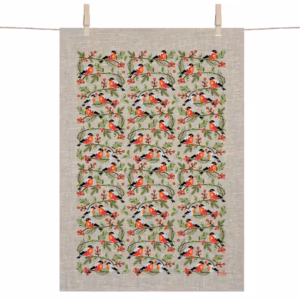 Kökshandduk i 100% Linne - Domherre med Röda Bär