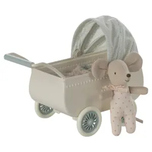 Vagn med babymus, mint - Maileg