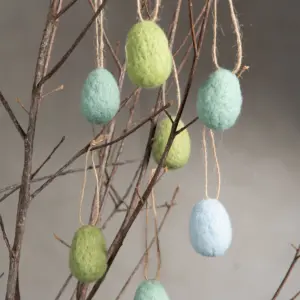 Hängande Påskägg i Ull - Blå & Gröna Pasteller, 9 st