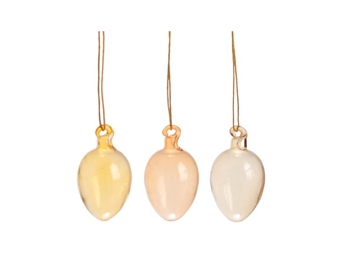 Hängande Påskdekoration - Glasägg - Gul, 3-pack