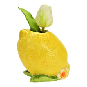 Vas i Keramik - Citron med Blomma - Höjd 12 cm