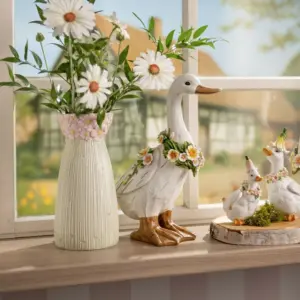 Vas med Blomdekor - Gul/Rosa - 26 cm