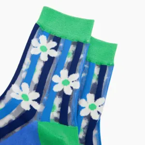 Transparenta Strumpor Dam – Randiga med Prästkragar, Grön