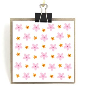 Stort Kort med Kuvert - Rosa Blommor