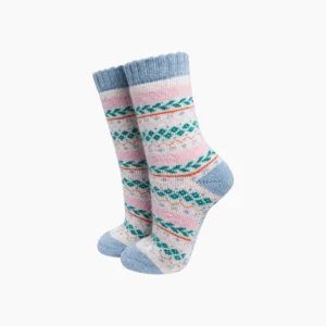 Ullstrumpor Fair Isle – Vit/Flerfärgad, Storl. 36-40