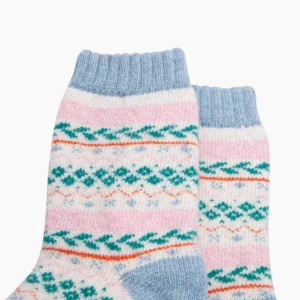 Ullstrumpor Fair Isle – Vit/Flerfärgad, Storl. 36-40