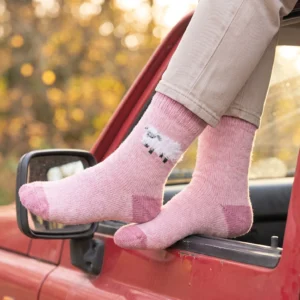 Ullstrumpor - Fluffigt Får – Rosa, Storl. 36–40