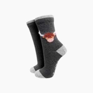 Ullstrumpor Highland Cow - Grå, Storl. 36-40