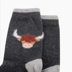 Ullstrumpor Highland Cow - Grå, Storl. 36-40