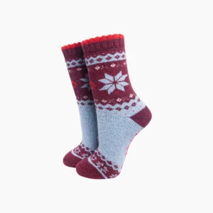 Ullstrumpor Nordic Snowflake – Blå/Vinröd, Storl. 36-40