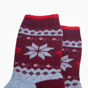 Ullstrumpor Nordic Snowflake – Blå/Vinröd, Storl. 36-40