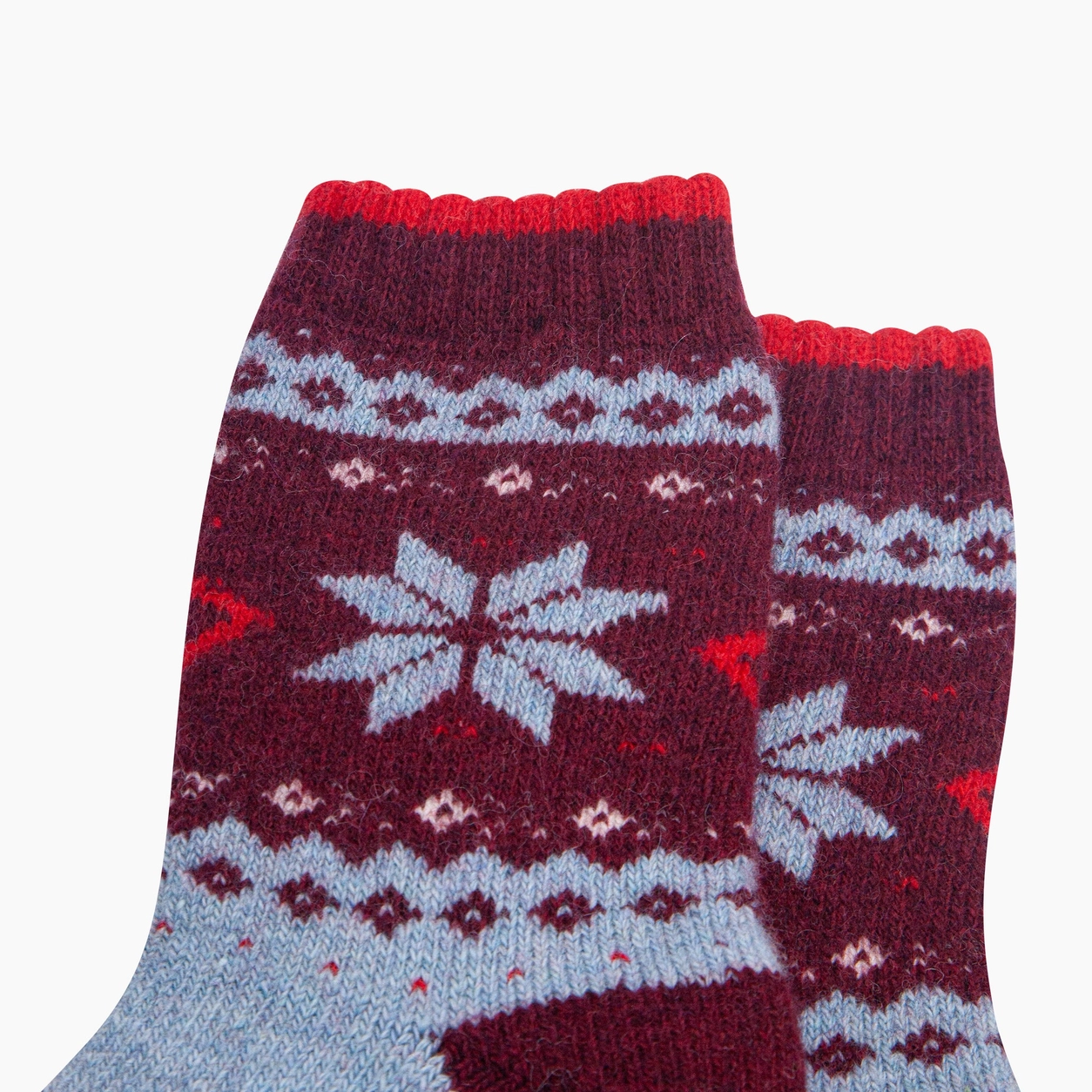 Ullstrumpor Nordic Snowflake – Blå/Vinröd, Storl. 36-40