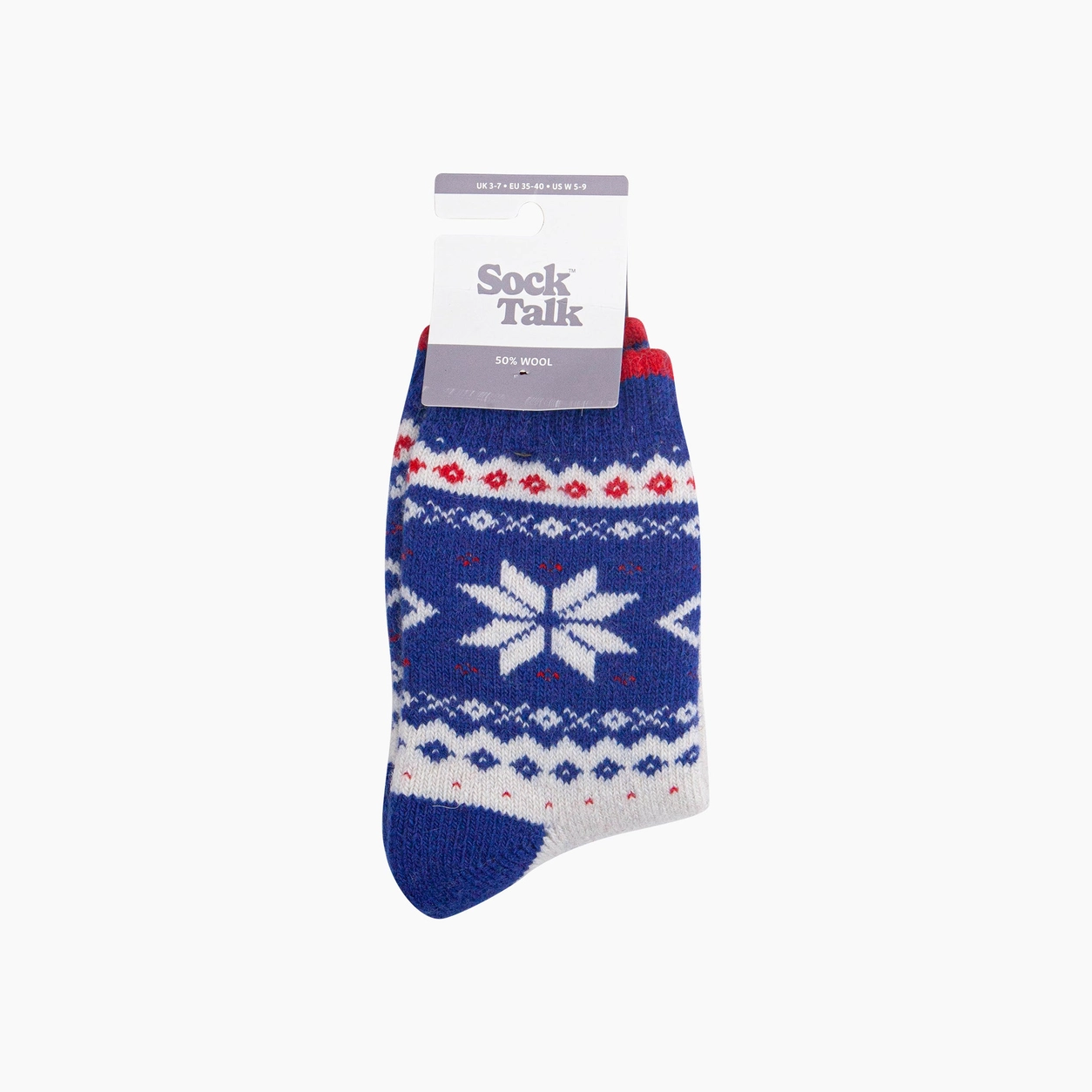 Ullstrumpor Nordic Snowflake – Blå/Vit, Storl. 36-40
