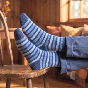 Ullstrumpor med Ränder – Navy/Denim, Storl. 40,5–46