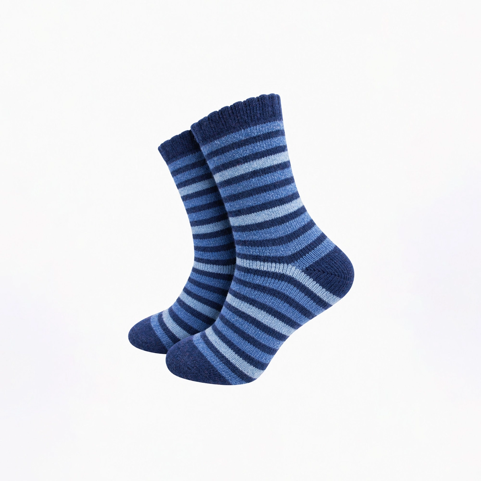 Ullstrumpor med Ränder – Navy/Denim, Storl. 40,5–46