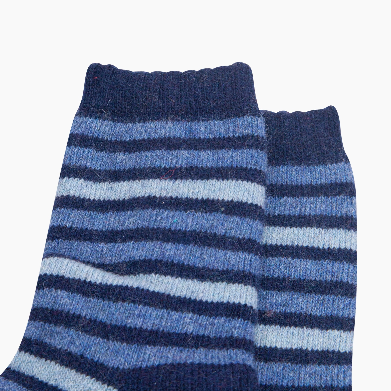 Ullstrumpor med Ränder – Navy/Denim, Storl. 40,5–46